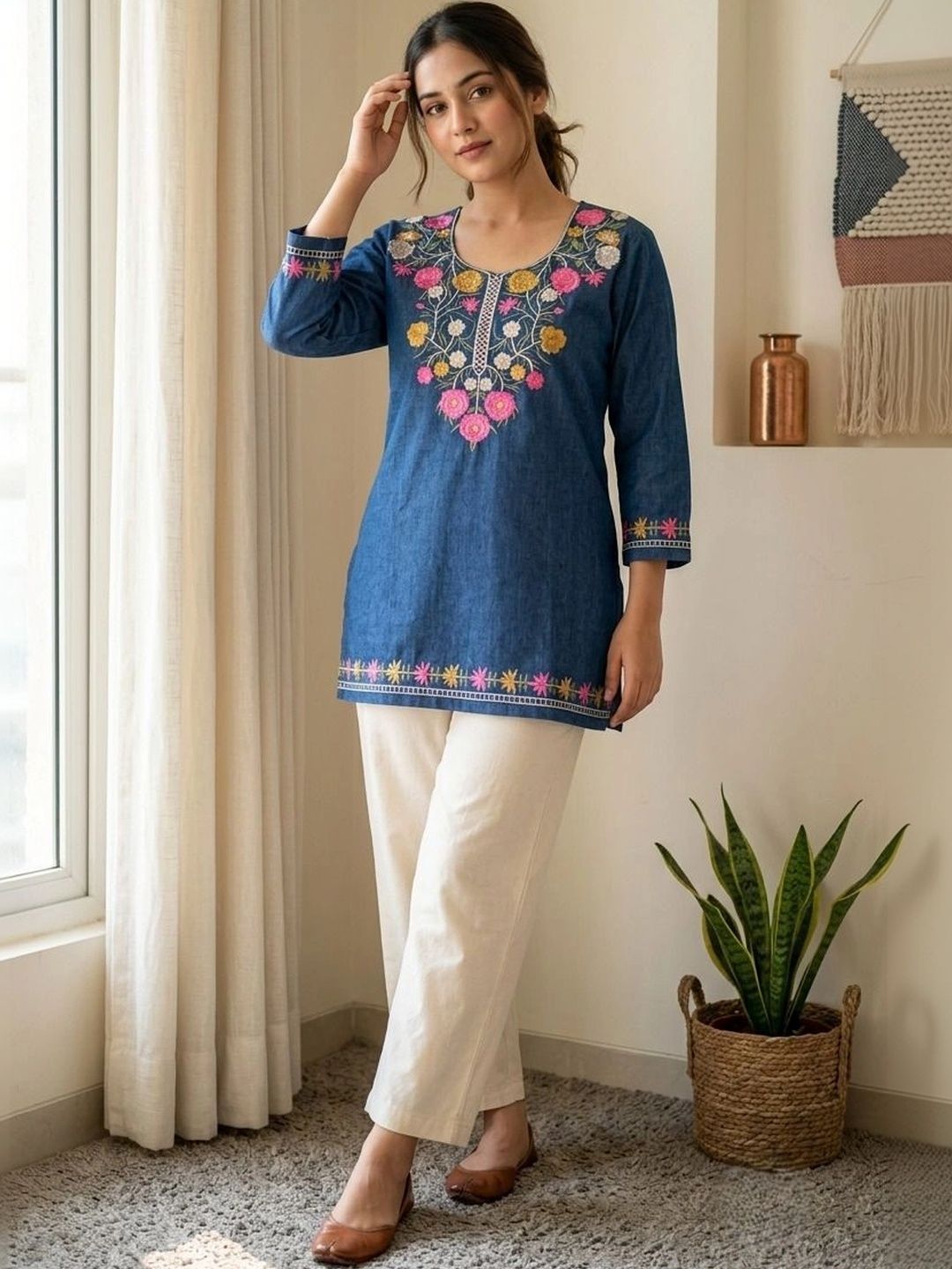 MHIZHA Floral Embroidered Denim Top-picture-21