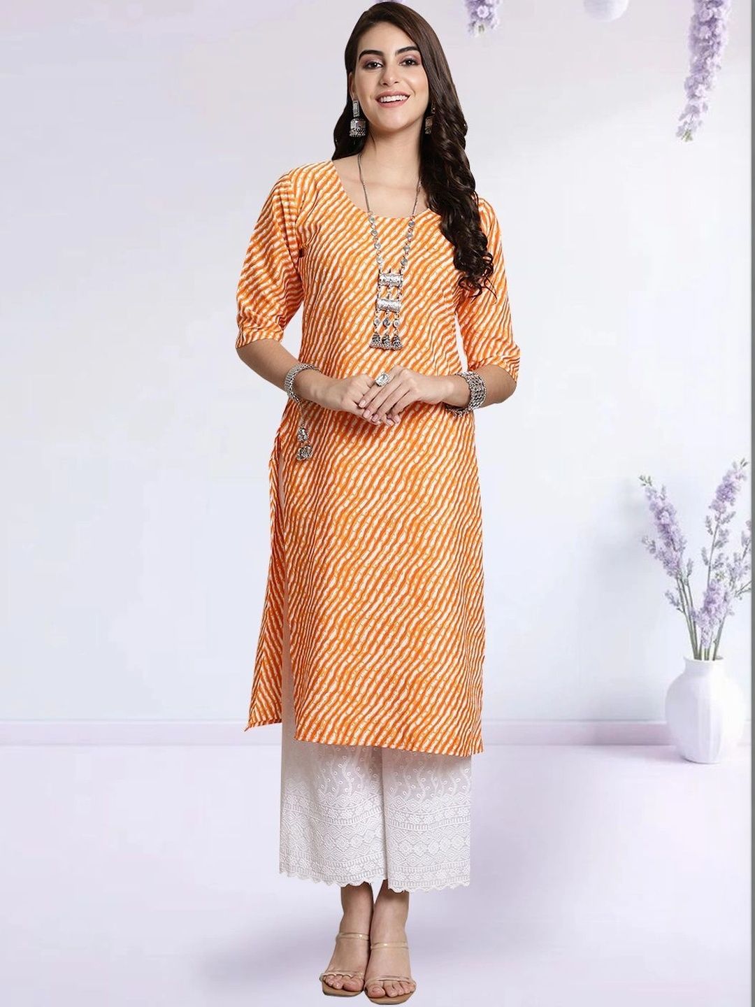 HERE&NOW Women Leheriya Printed Crepe Kurta-picture-20