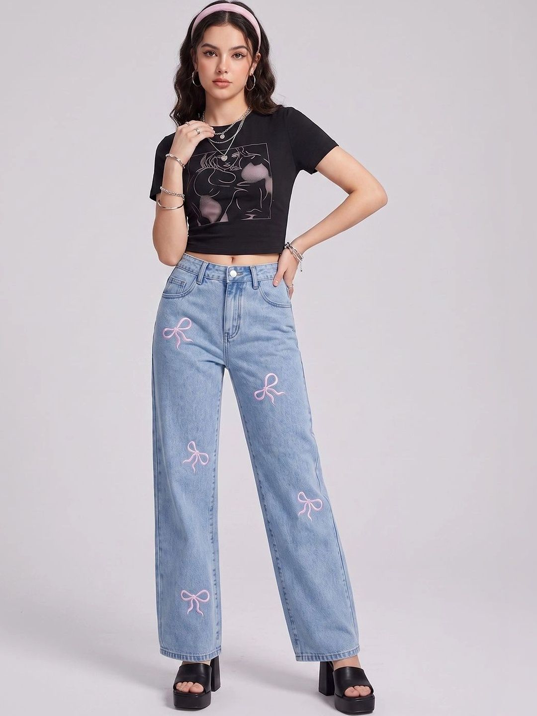 DressBerry Women Comfort Straight Fit High-Rise Embroidered Stretchable Jeans-picture-20