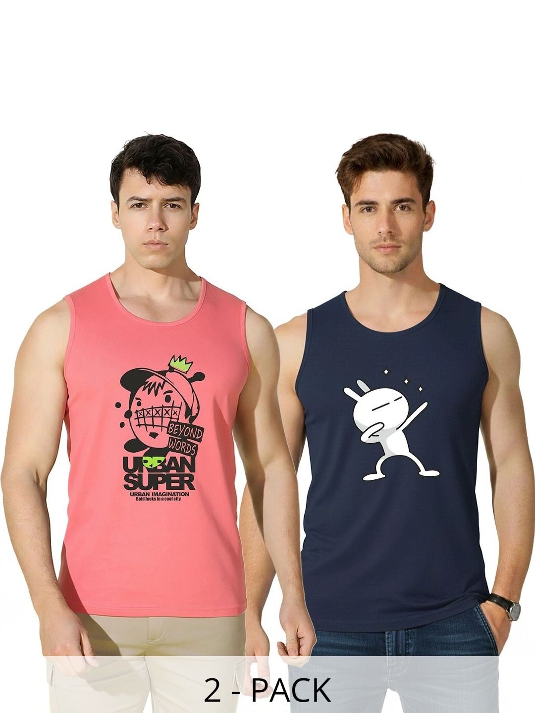 MINISTRY OF FRIENDS Pack of 2 Printed Cotton Gym Vest-picture-17
