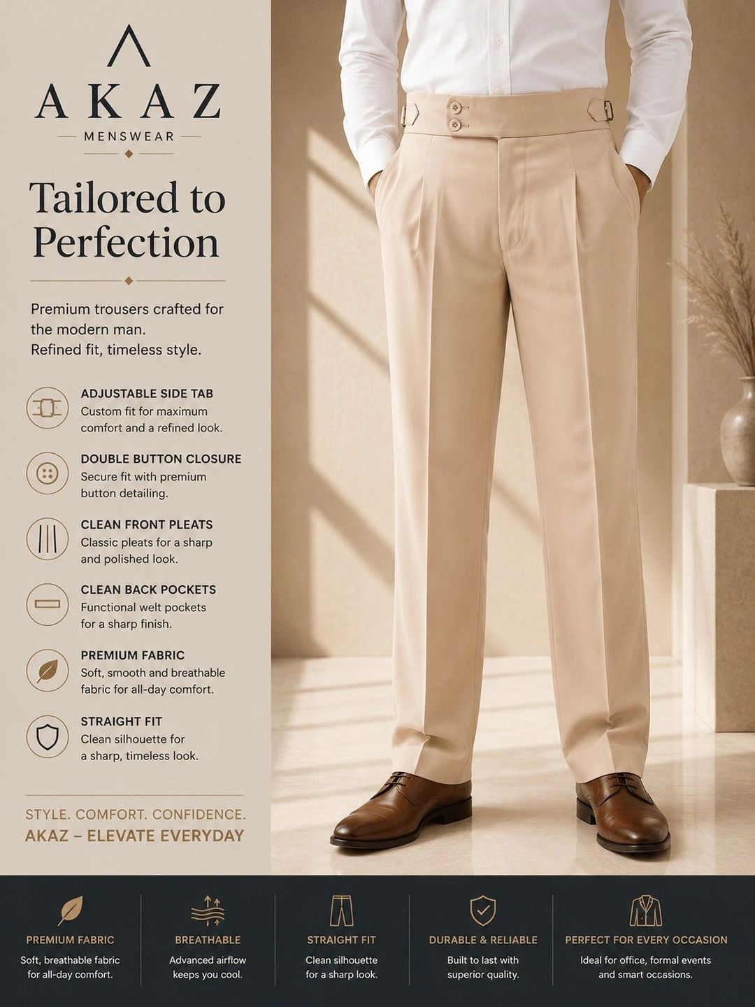 Akaz Men Tailored Flared Easy Wash Trousers-picture-15