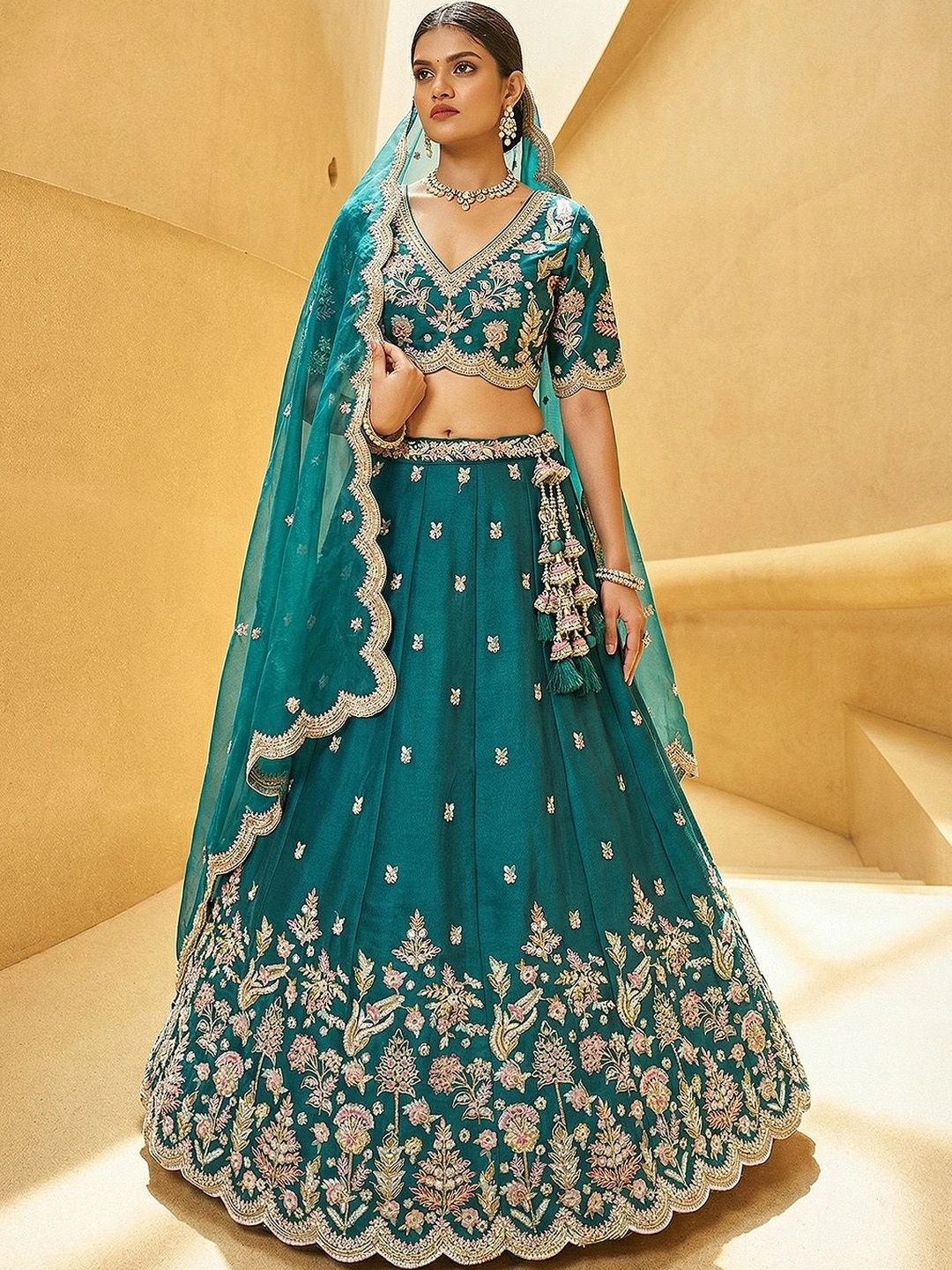 panchhi Embroidered Mirror Work Semi-Stitched Lehenga & Blouse With Dupatta-image-26