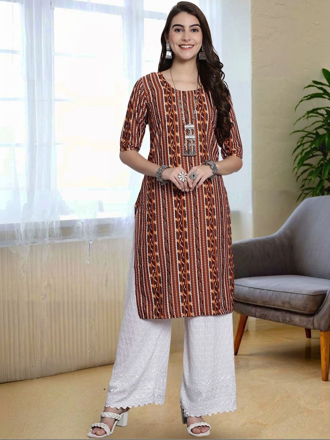 HERE&NOW Women Ethnic Motifs Printed Crepe Kurta-picture-37