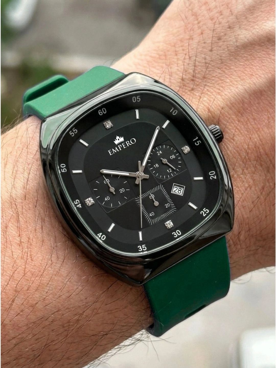 EMPERO Men Brass Dial & Straps Analogue Chronograph Watch EAB234 Black Dial Green Silicone-image-22
