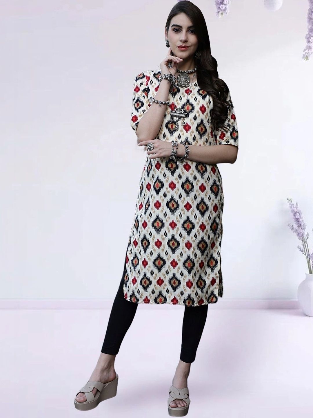 HERE&NOW Women Leheriya Printed Crepe Kurta-picture-16
