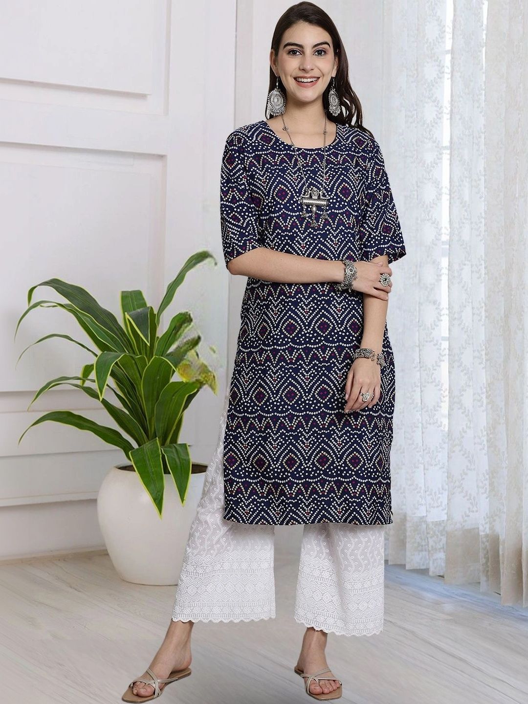 HERE&NOW Women Ethnic Motifs Printed Crepe Kurta-picture-14