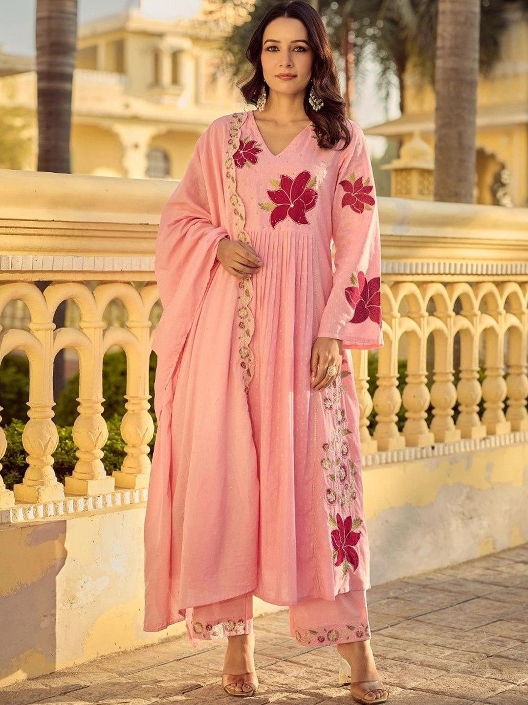 IKKIS Women Floral Embroidered Empire Thread Work Kurta with Palazzos & With Dupatta-picture-57