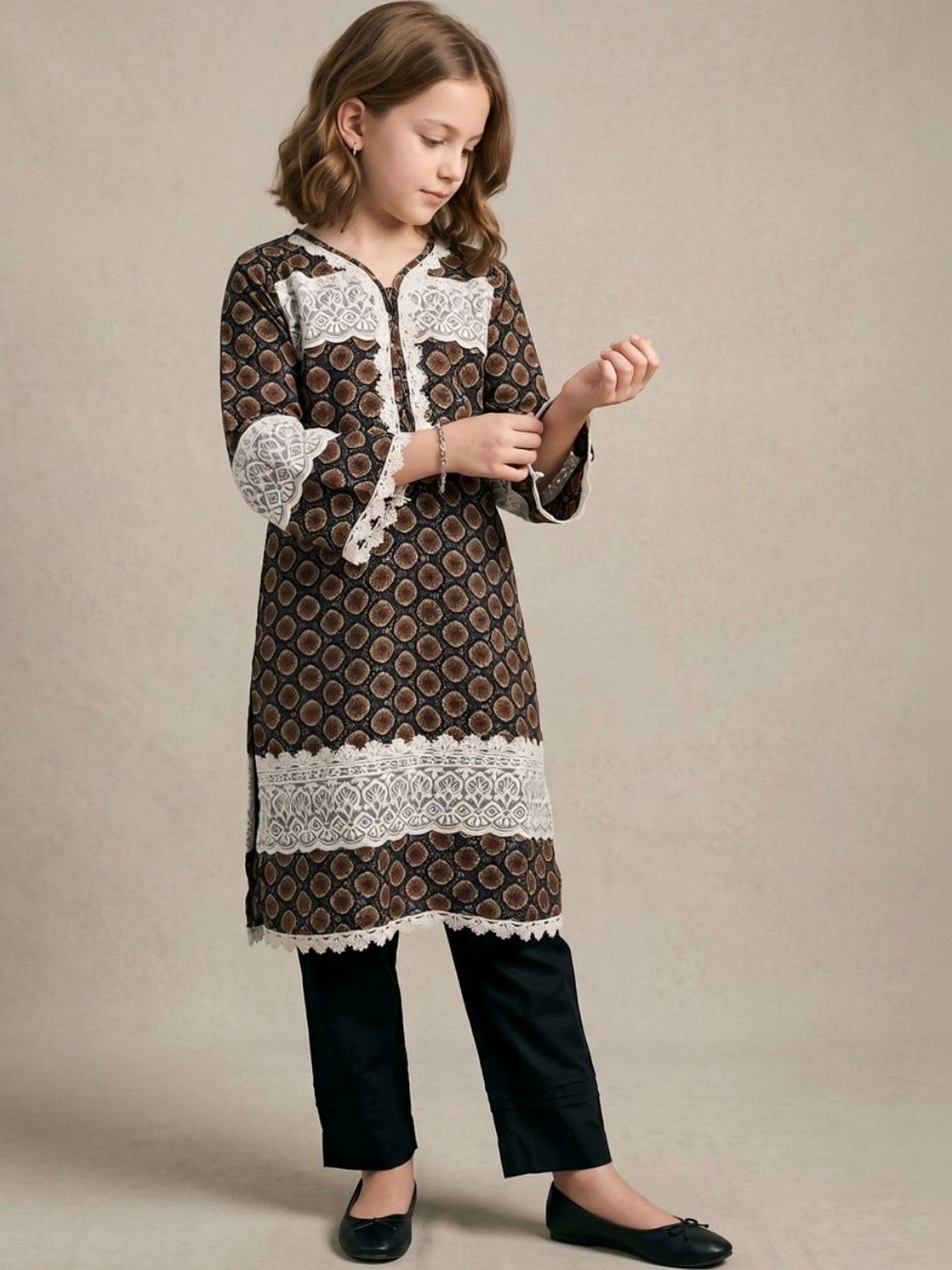HOUSE OF IQF Girls Printed Regular Pure Cotton Kurta with Trousers-image-49