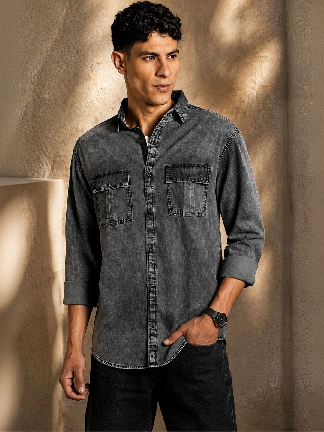 7TH LEGION Men Comfort Faded Sheer Casual Shirt-picture-43