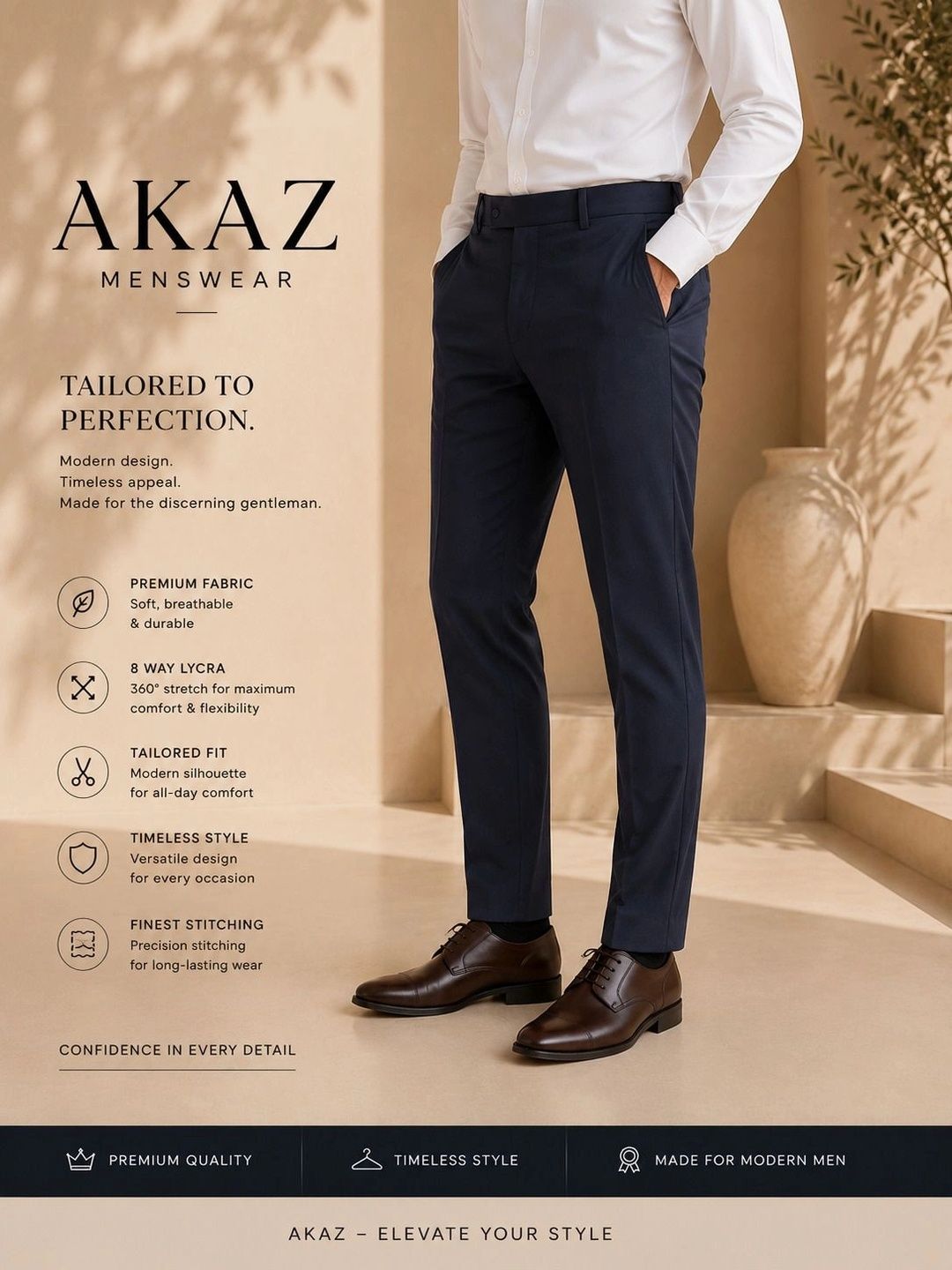 Akaz Men Tailored Slim Fit Easy Wash Trousers-picture-30