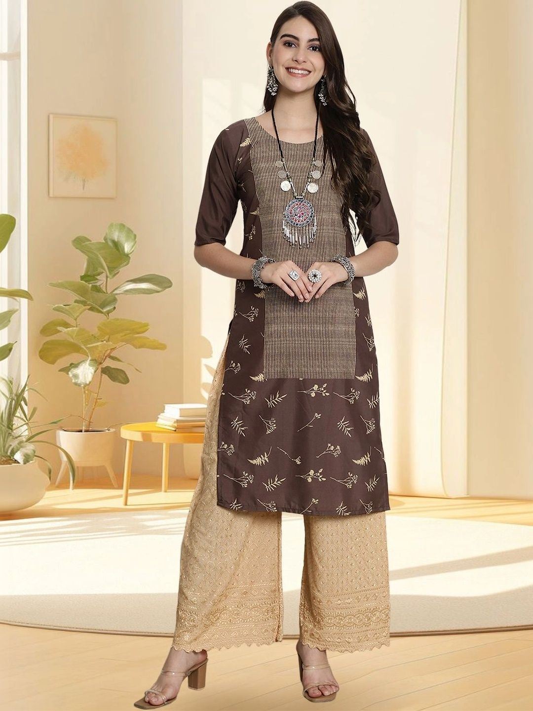 HERE&NOW Women Printed Block Print Crepe Kurta-picture-45