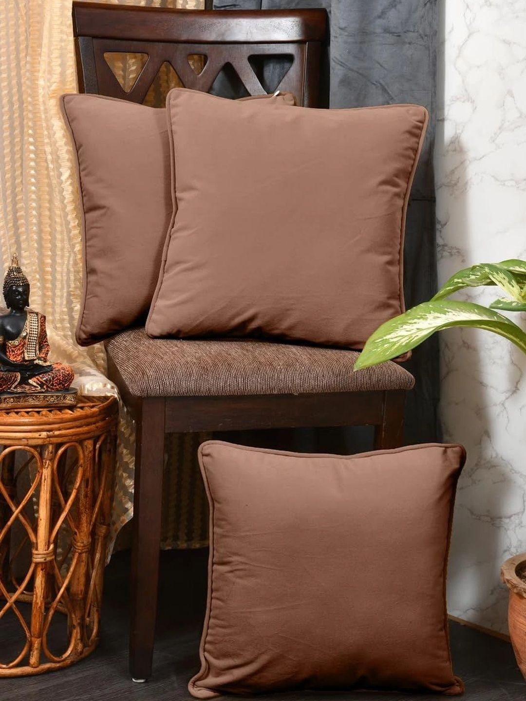 Myntra Elegant Homes Brown Set of 5 Velvet Square Cushion Covers-image-29