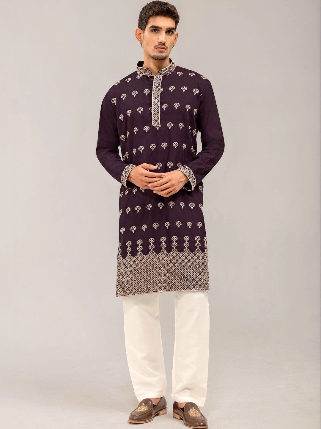 ADHIRAJAN Men Ethnic Motifs Embroidered Thread Work Kurta-picture-39