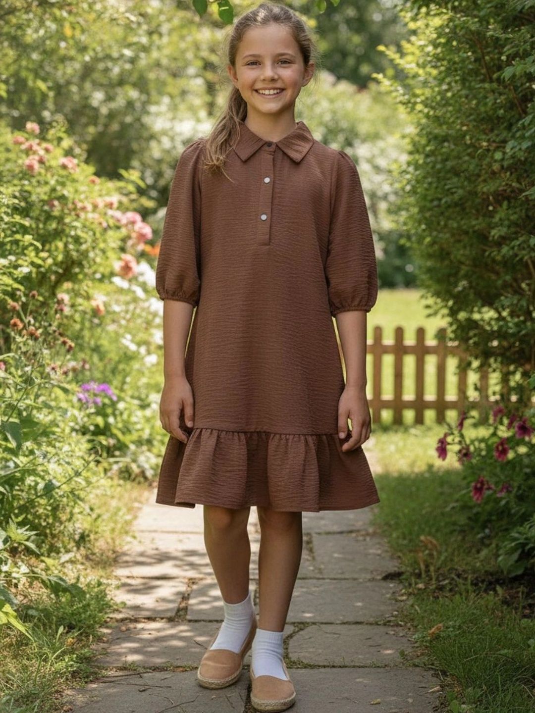 V-Mart Puff Sleeve Ruffled A-Line Dress-picture-43