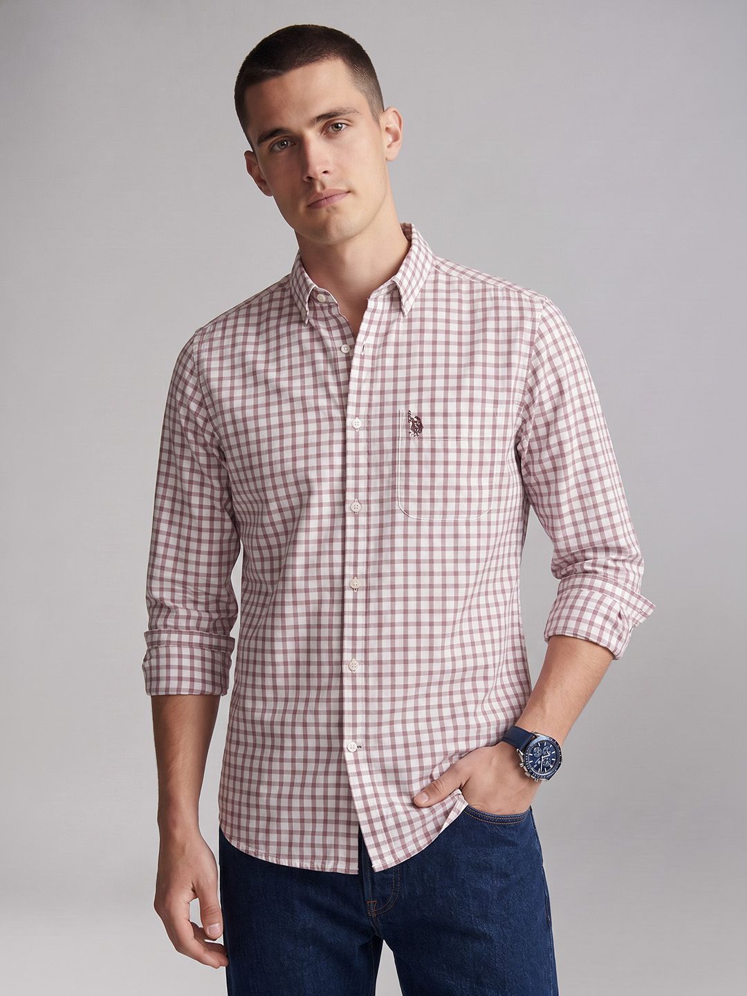 U.S. Polo Assn. Denim Co. Gingham Checked Pure Cotton Casual Shirt-image-40