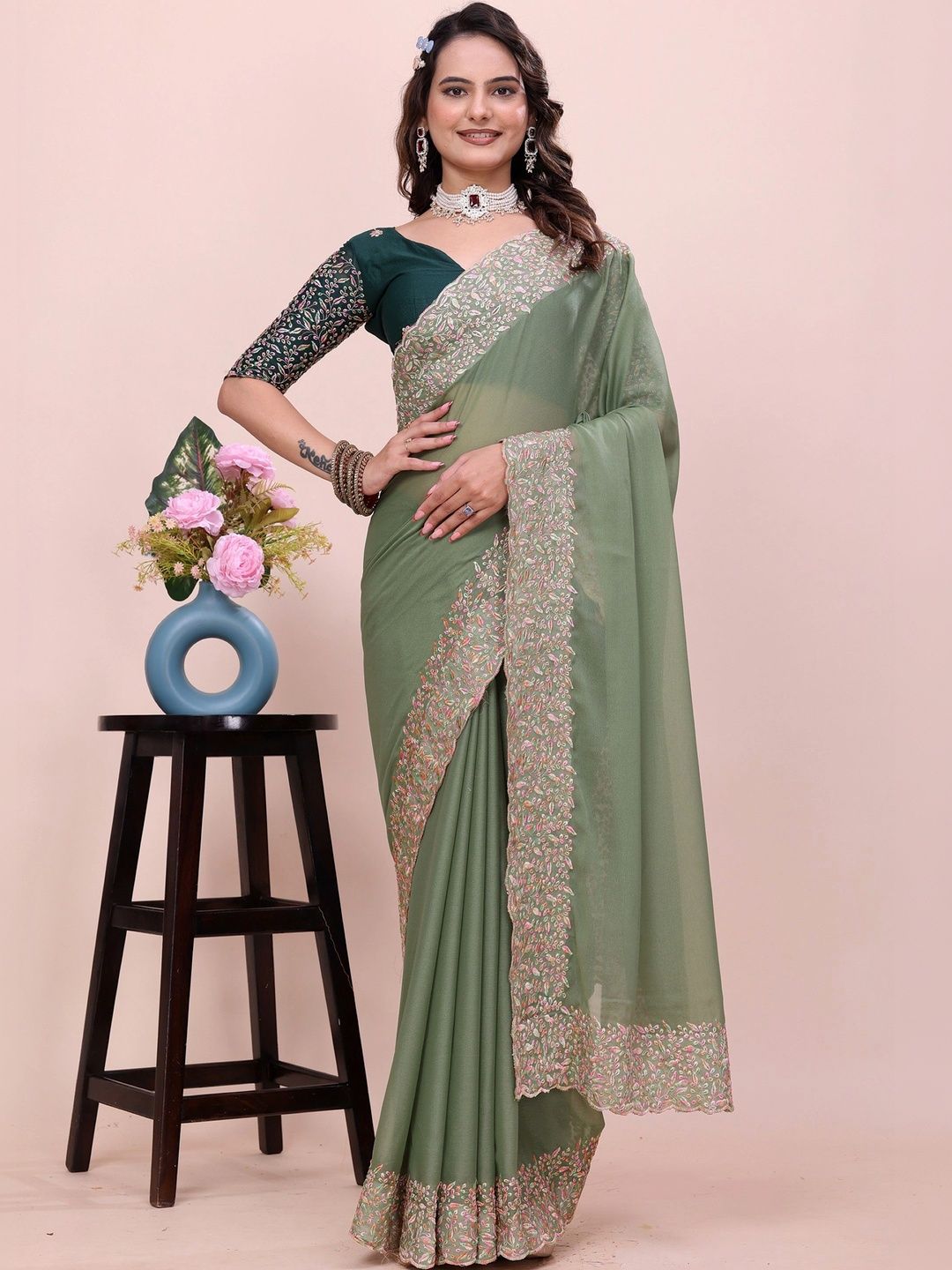 all about you Floral Embroidered Poly Georgette Designer Saree-picture-14