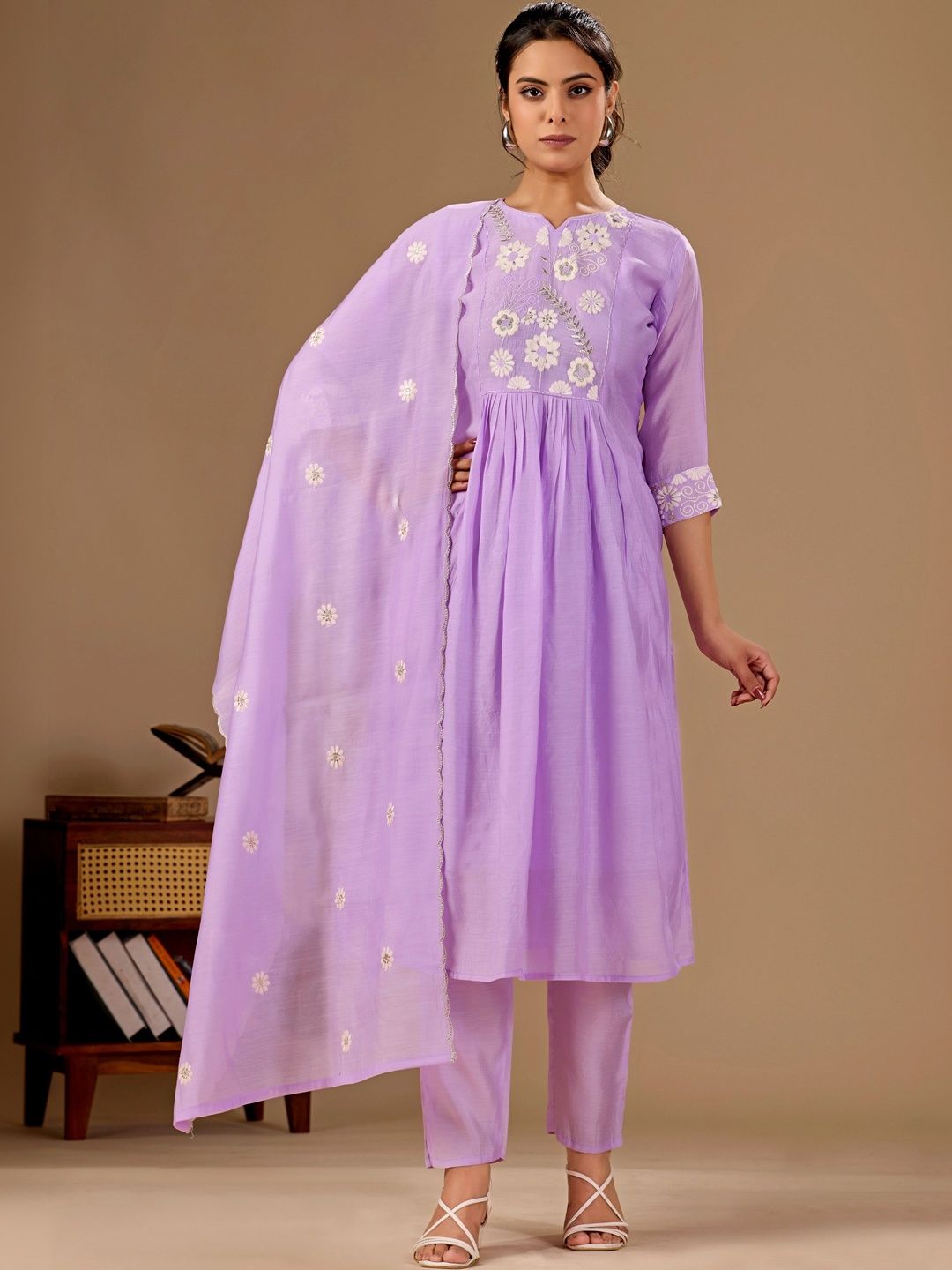 MANVAA Women Floral Embroidered Empire Thread Work Kurta with Trousers & With Dupatta-picture-20