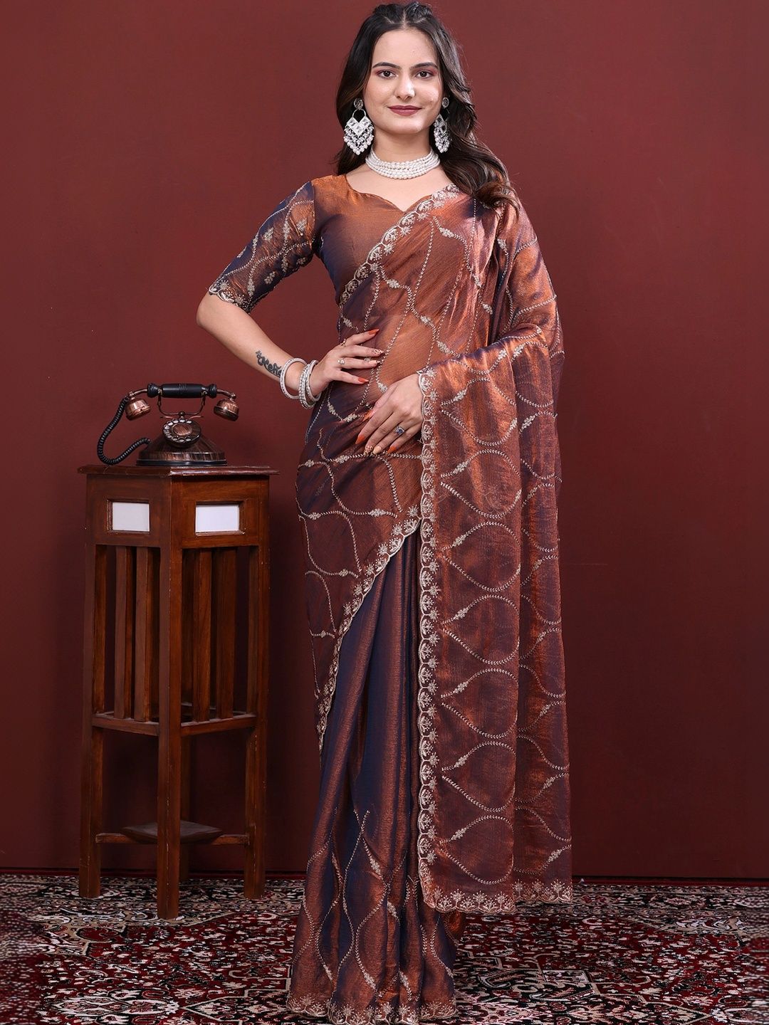 all about you Ethnic Motifs Embroidered Silk Blend Designer Saree-picture-31