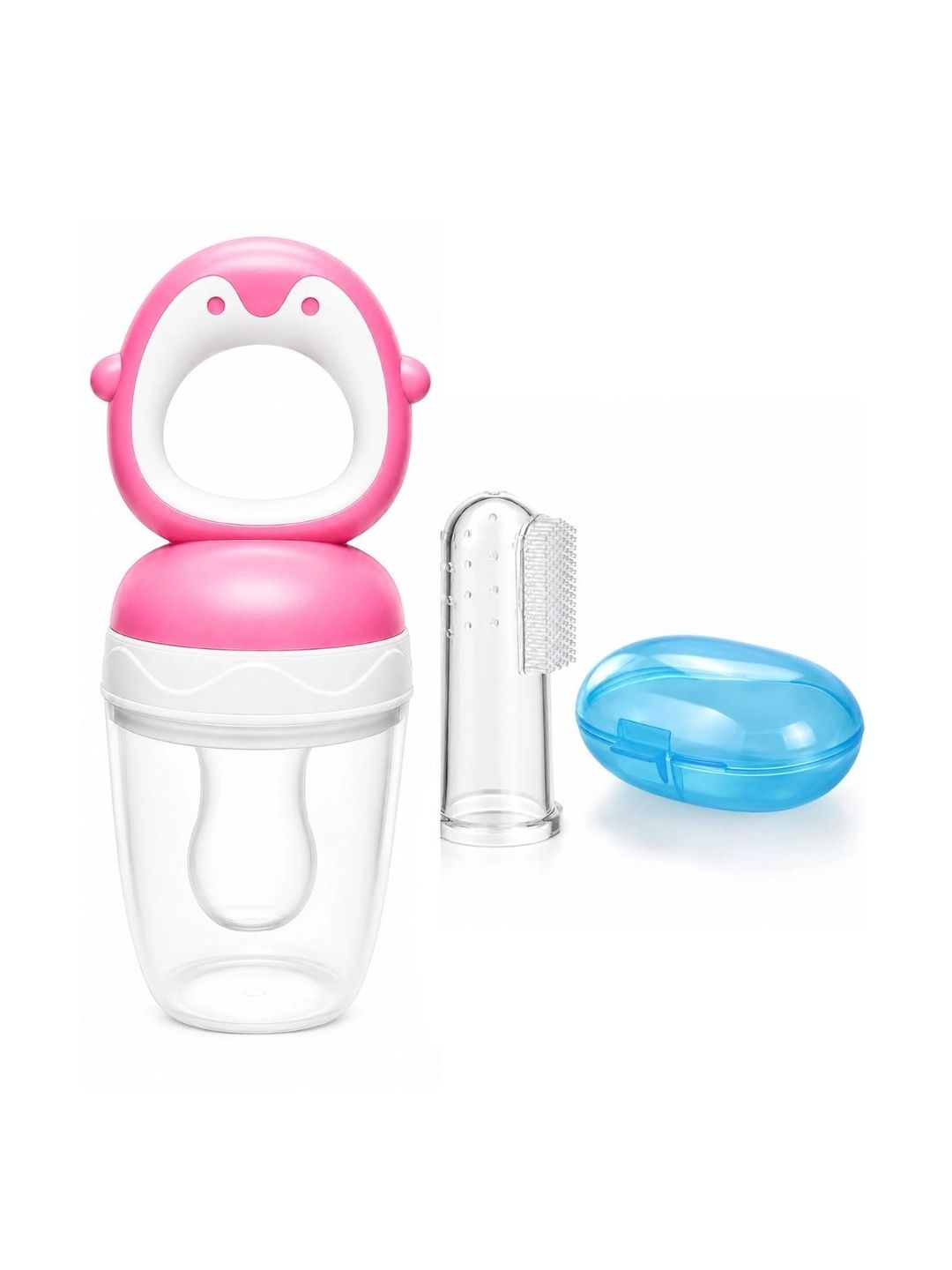 Crescent Infants Set Of 2 Transparent Food-Grade Fruit Food Feeder Nibbler & Finger Brush-picture-55