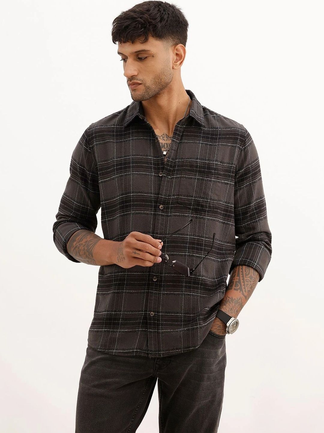WROGN Men Slim Fit Tartan Checks Checked Casual Shirt-picture-35