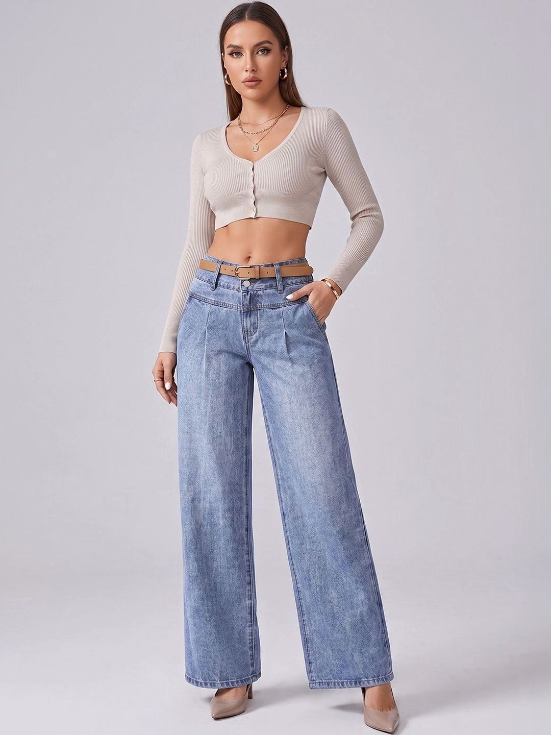 DressBerry Women Comfort Wide Leg High-Rise Stretchable Jeans-picture-24