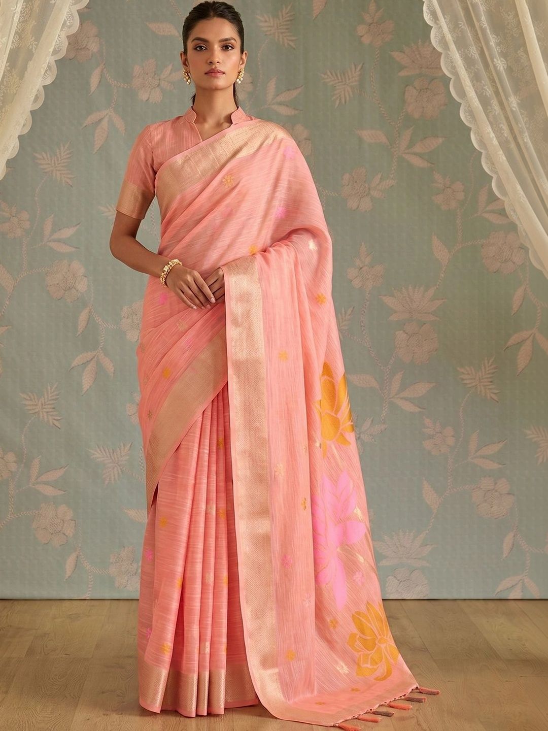 KALINI Woven Design Zari Linen Blend Saree-picture-45