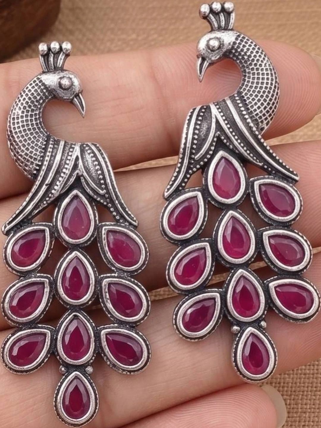 THE GLAM POUCH Peacock Shaped Drop Earrings-picture-30