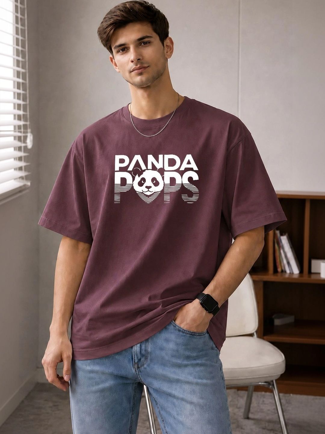 PANDA POPS Men Printed Drop-Shoulder Sleeves T-shirt-picture-14