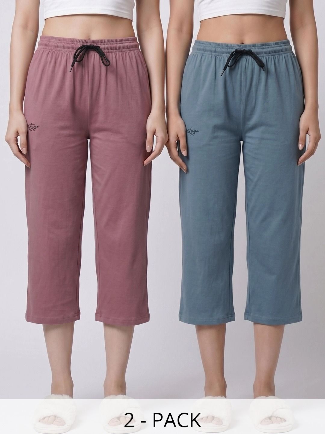 FFLIRTYGO Pack Of 2 Pure Cotton Mid-Rise Lounge Pants-picture-23