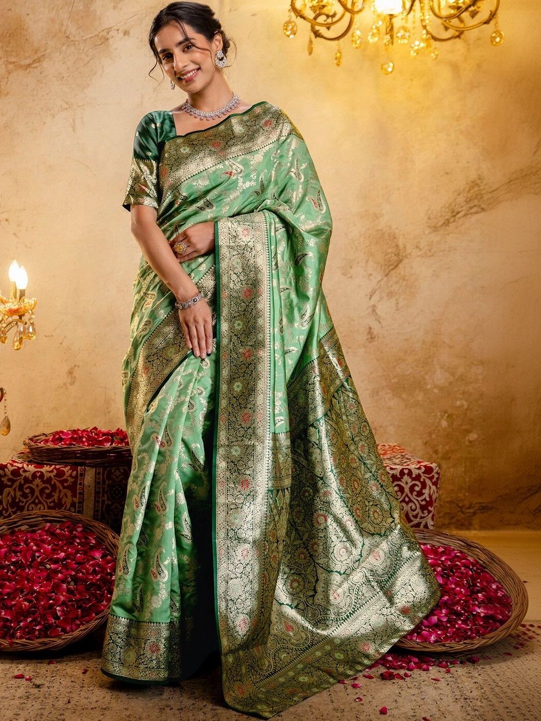 SAARA Woven Design Zari Silk Blend Saree-image-26
