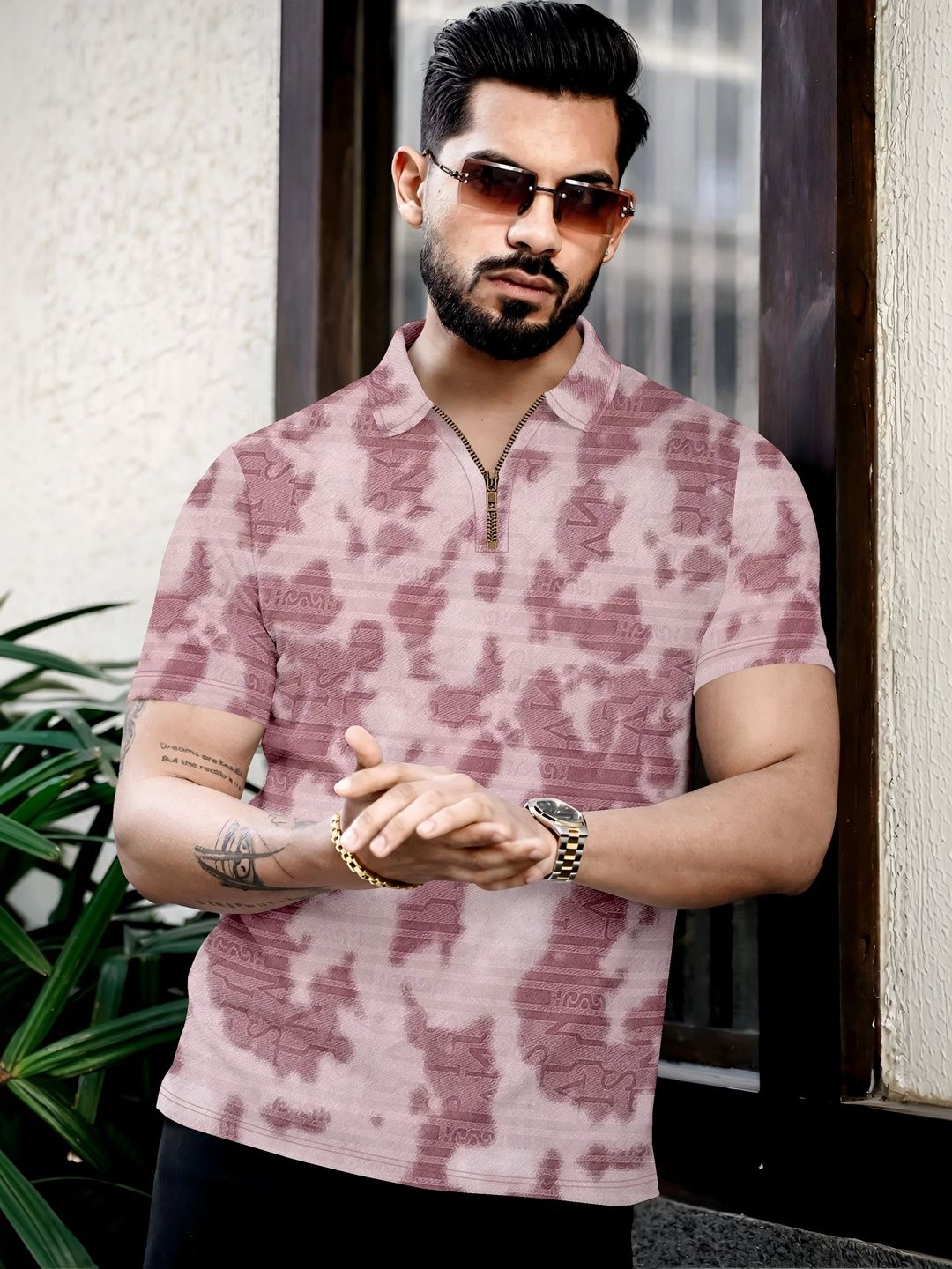 KAJARU Men Tie and Dye Printed Polo Collar T-shirt-picture-16