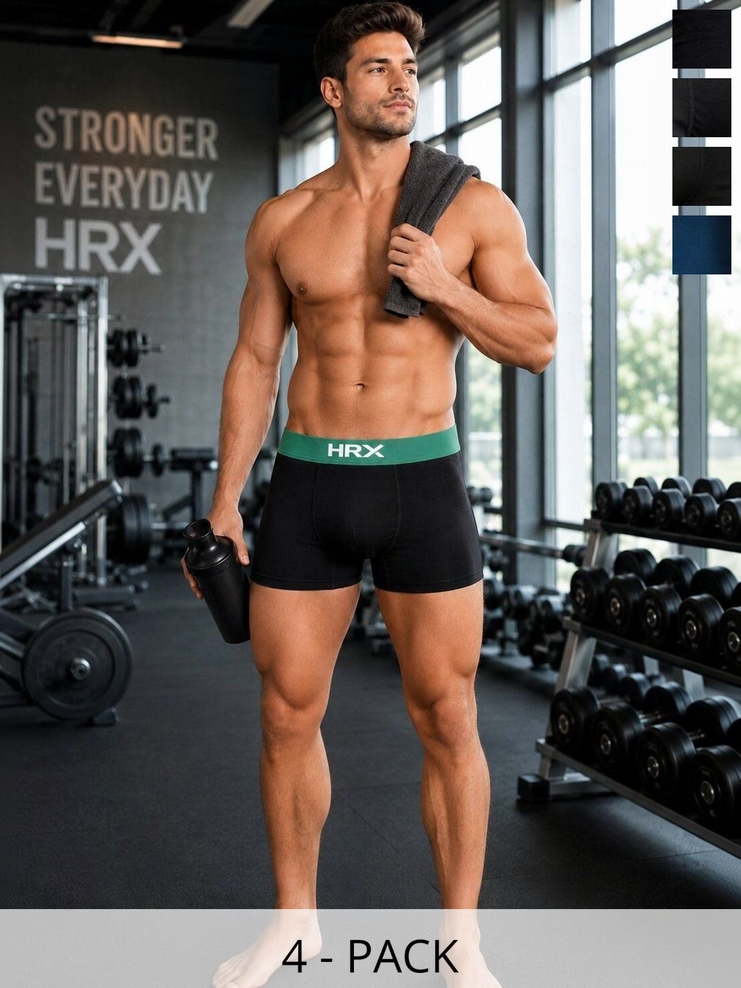 HRX by Hrithik Roshan Pack of 4 Cotton Blend Assorted Solid Trunks-picture-37