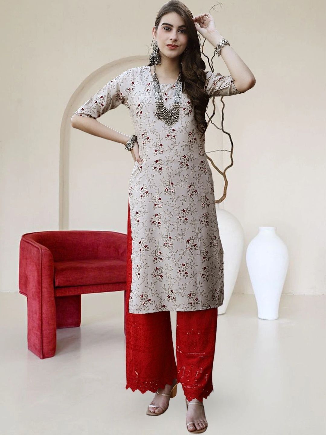 HERE&NOW Women Floral Printed Floral Crepe Kurta-picture-37