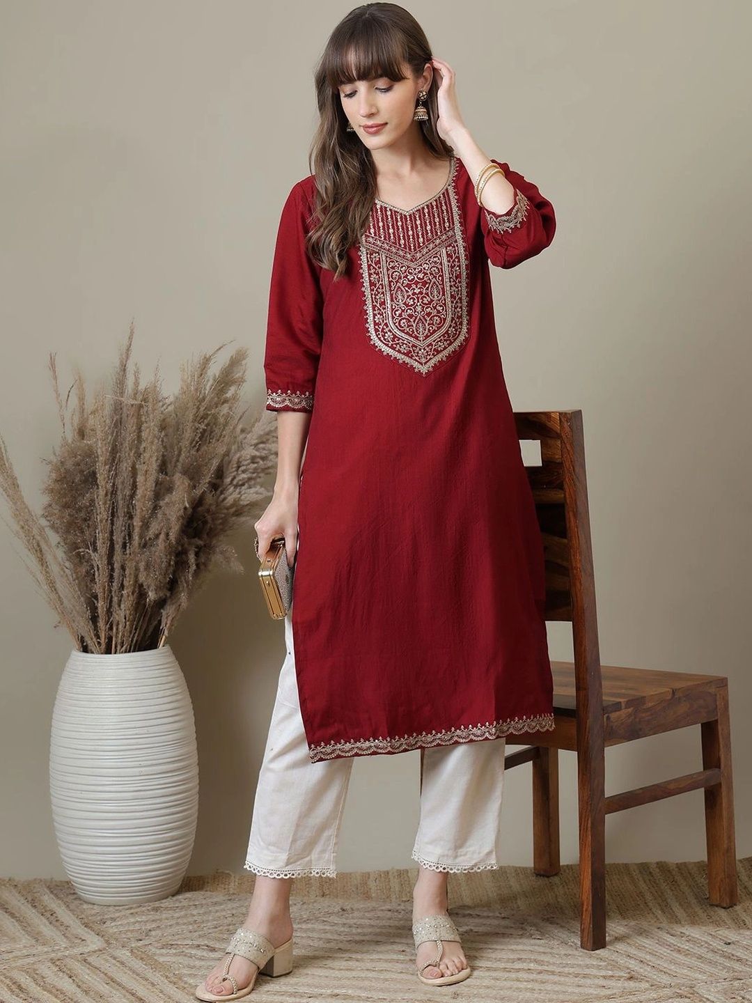 FORKEY Women Embroidered Thread Work Kurta-picture-11