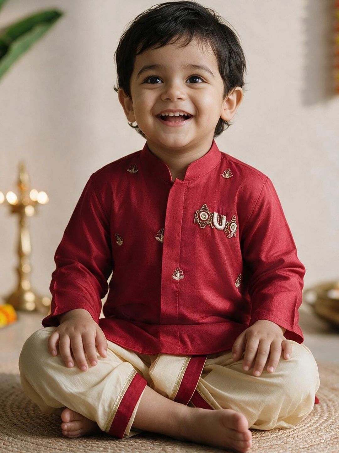 VASTRAMAY Boys Ethnic Motifs Embroidered Regular Thread Work Kurta with Dhoti Pants-picture-42