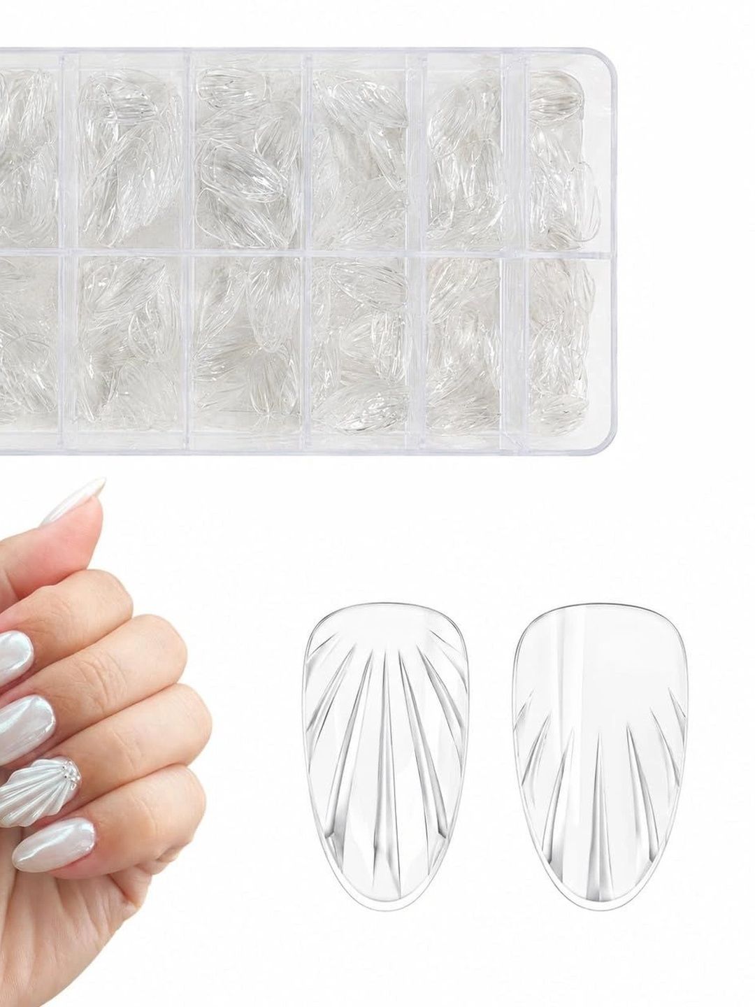 S.A.V.I Clear 3D Mermaid Shell Short Almond Nails - 140Pcs-image-25