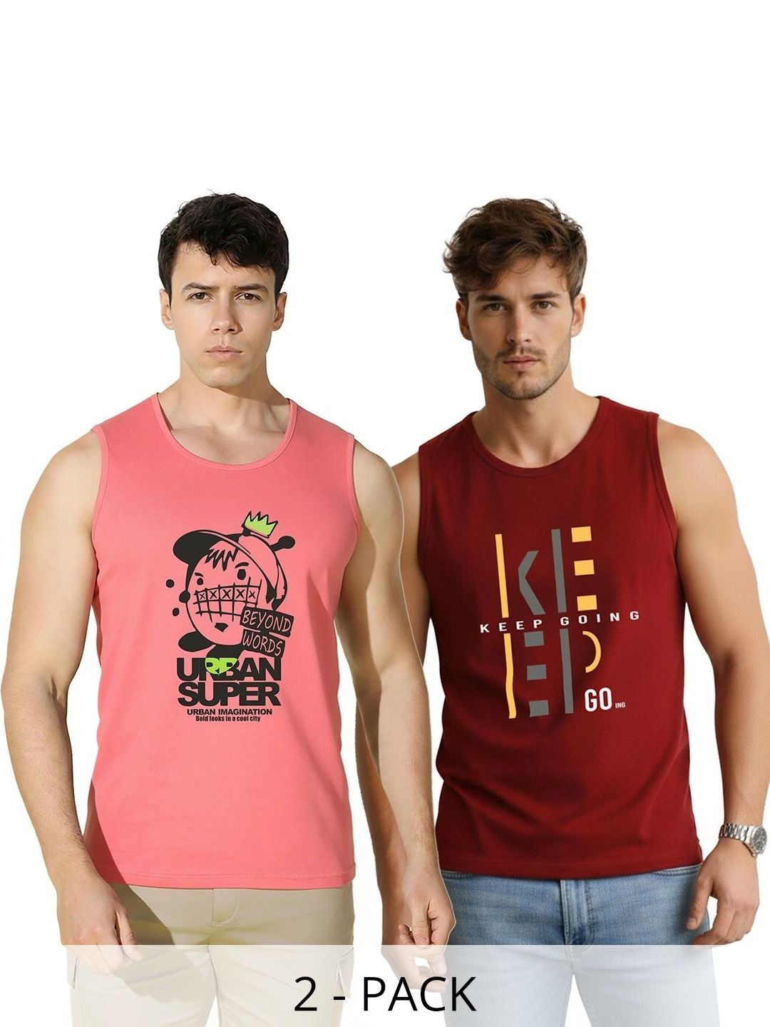 MINISTRY OF FRIENDS Pack of 2 Printed Cotton Gym Vest-picture-54