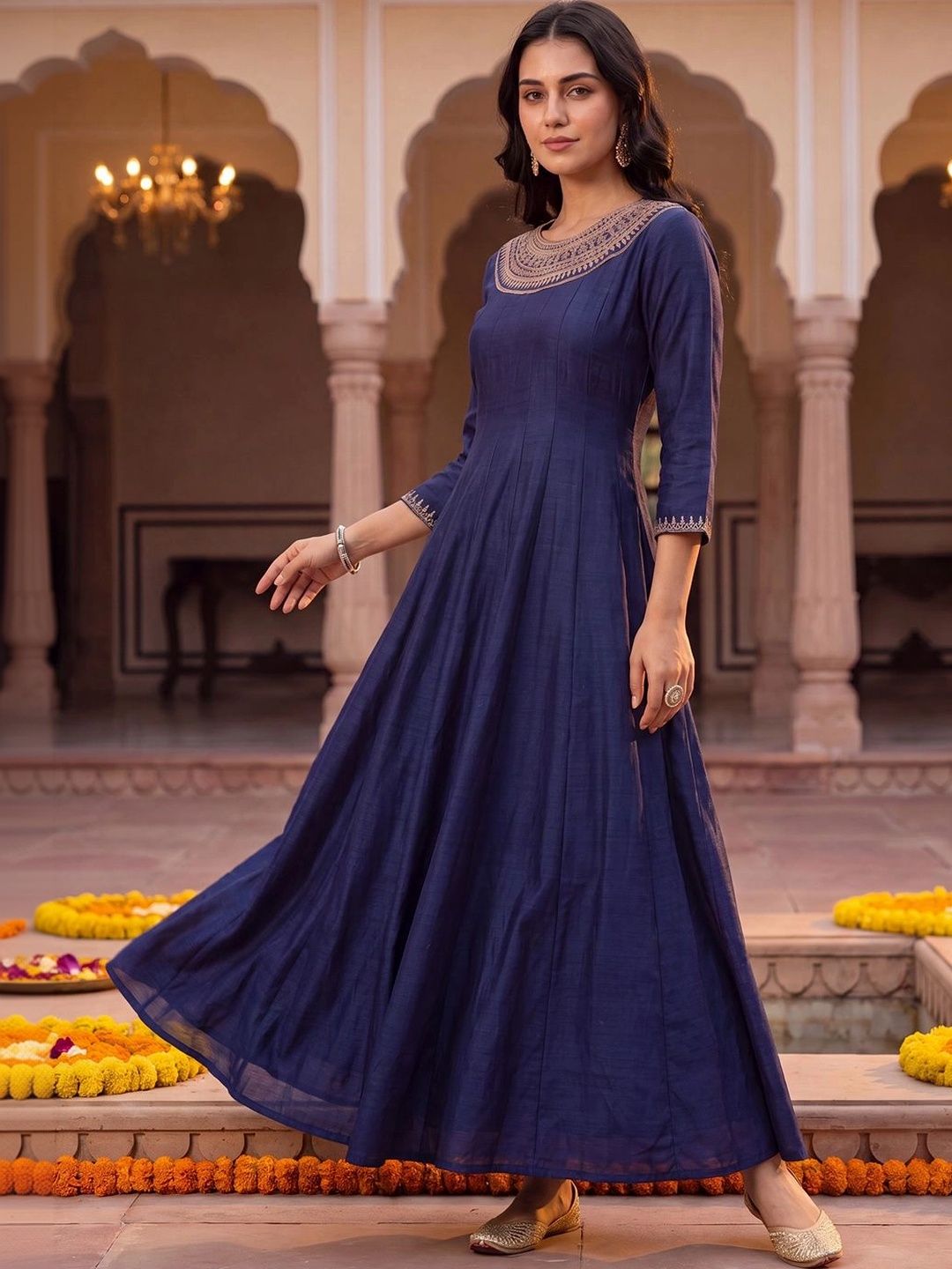 Indo Era Women Ethnic Motifs Embroidered Empire Thread Work Kurta with Pyjamas-picture-27
