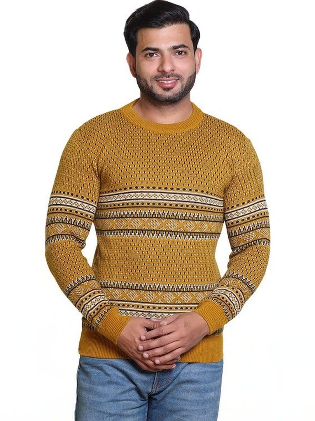 GRAND-LINE Men Fair Isle Colourblocked Pullover-picture-28