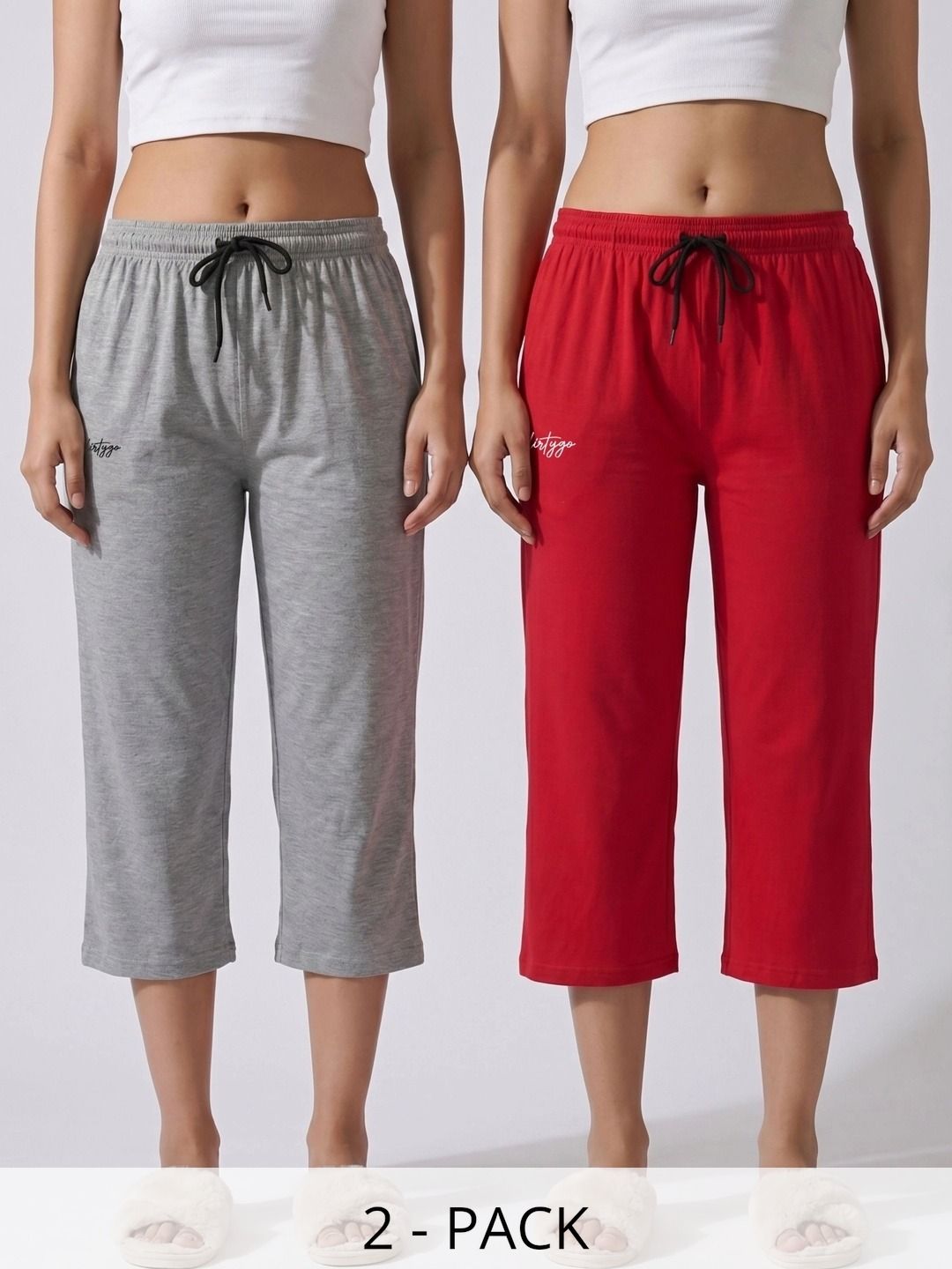 FFLIRTYGO Pack Of 2 Pure Cotton Mid-Rise Lounge Pants-picture-46