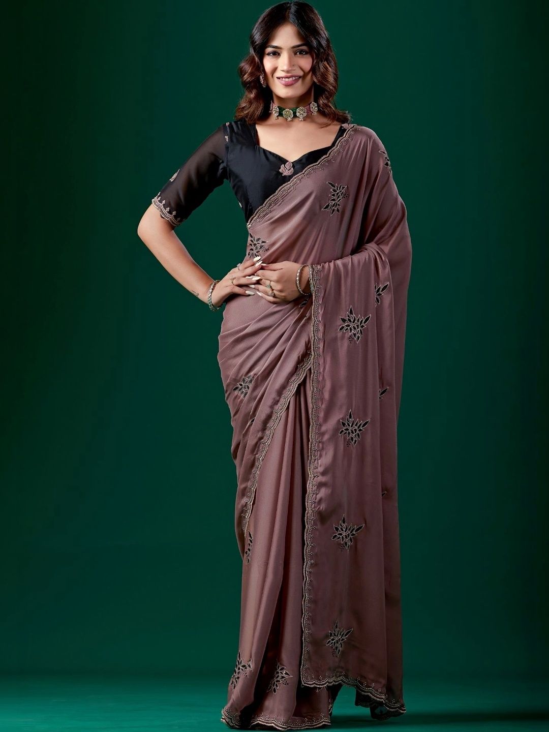 all about you Floral Embroidered Poly Chiffon Designer Saree-picture-32
