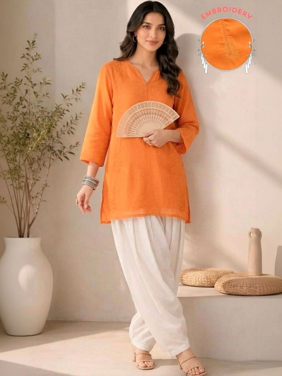 MOKOSH Women Ethnic Motifs Embroidered Regular Thread Work Pure Cotton Kurta with Patiala-picture-12