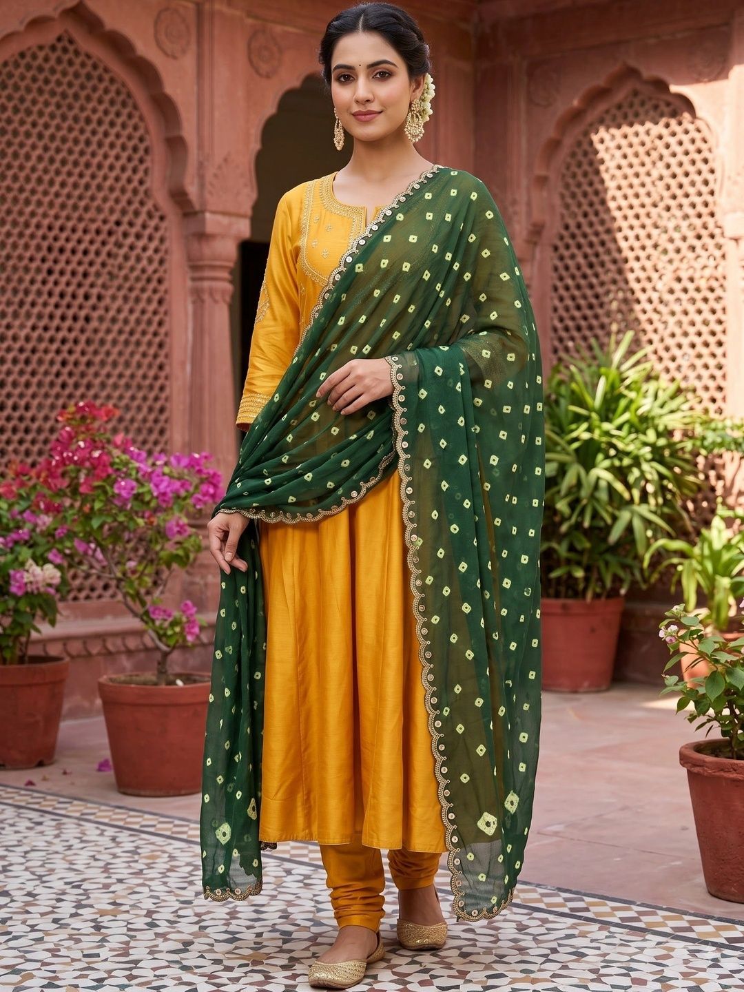 Komurr Printed Bandhani Dupatta with Thread Work-picture-54
