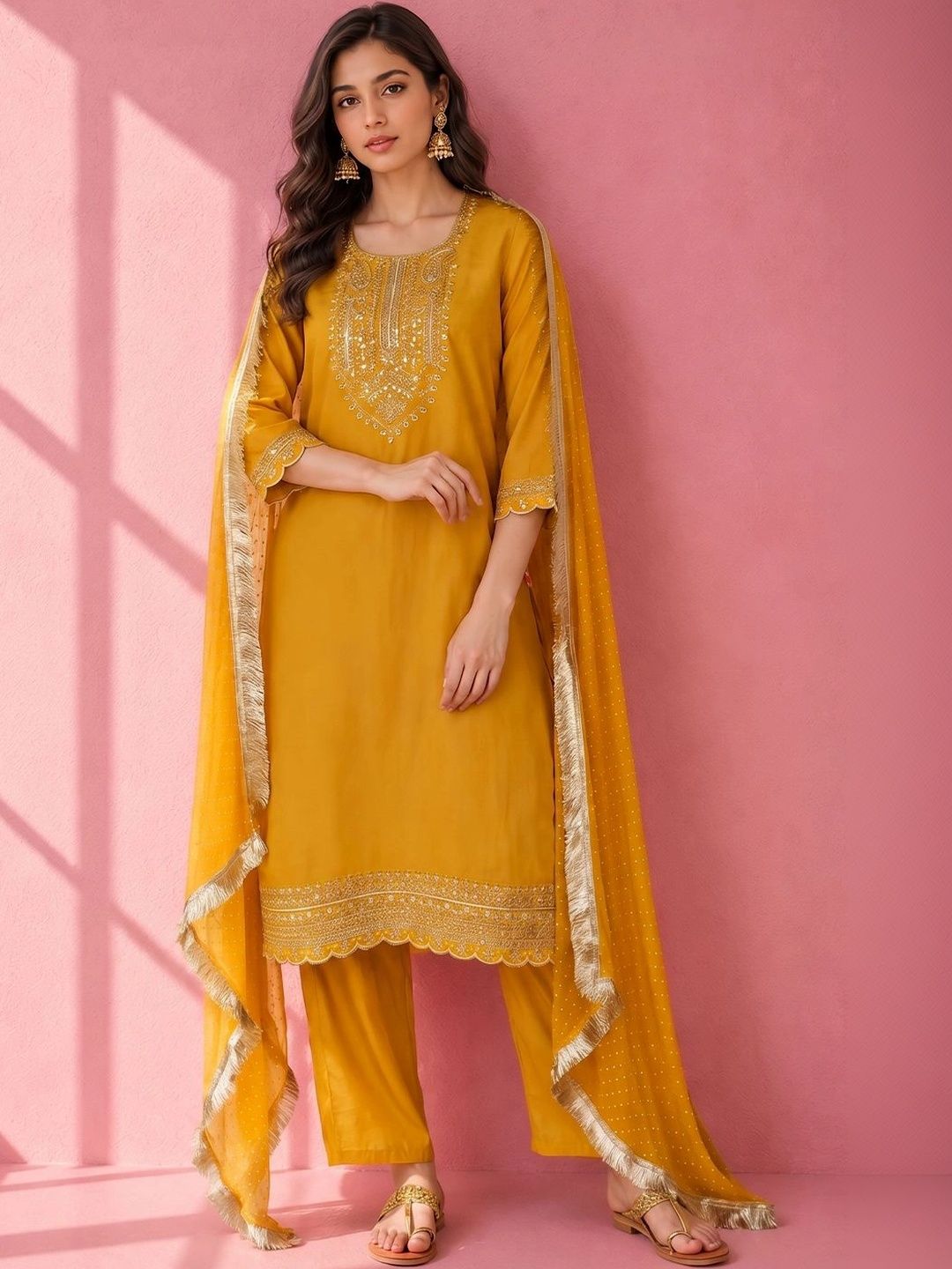 Anouk Women Ethnic Motifs Embroidered Regular Sequinned Kurta with Trousers & With Dupatta-picture-12