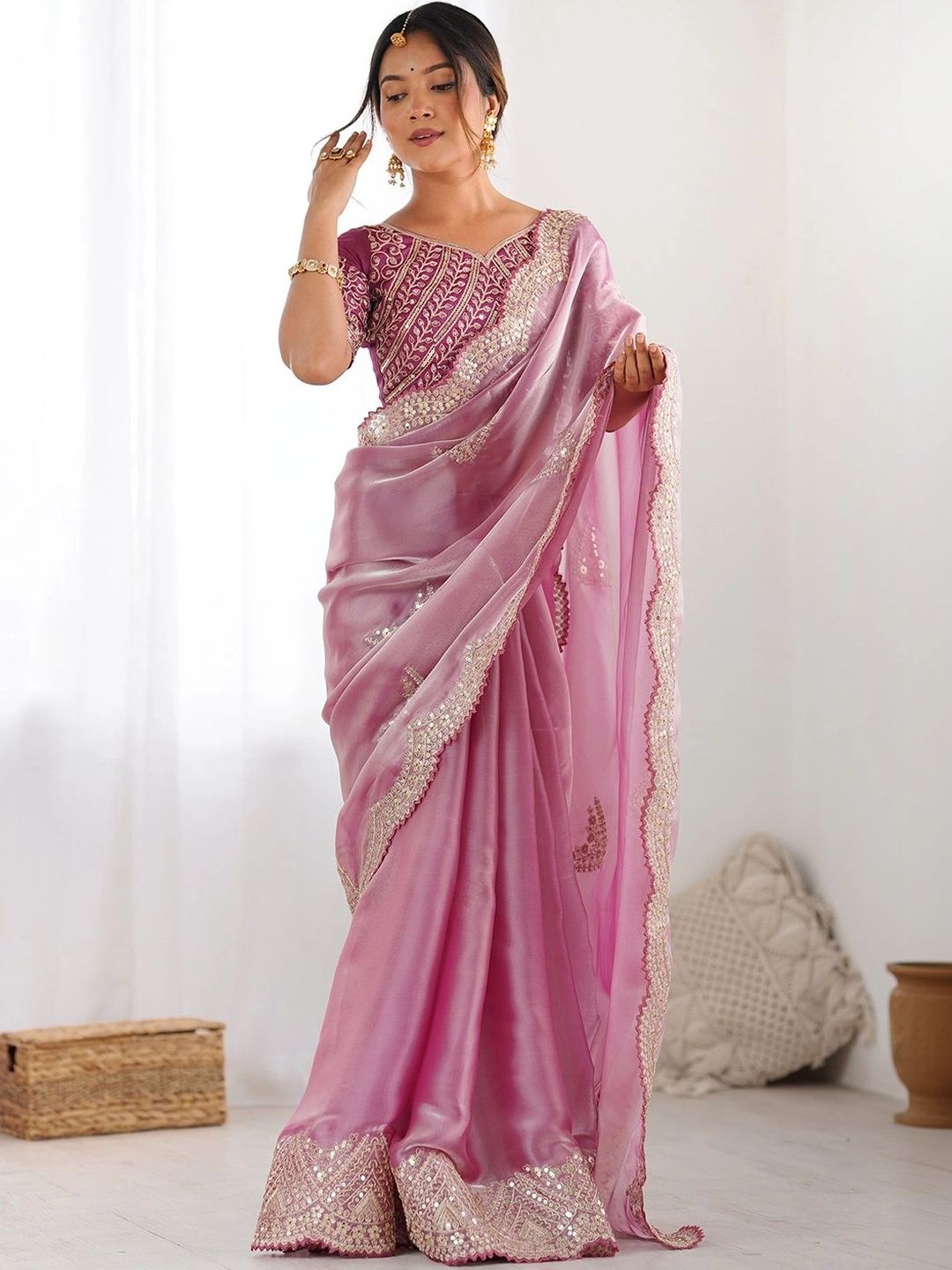 SAARA Ethnic Motifs Embroidered Tissue Saree-picture-31
