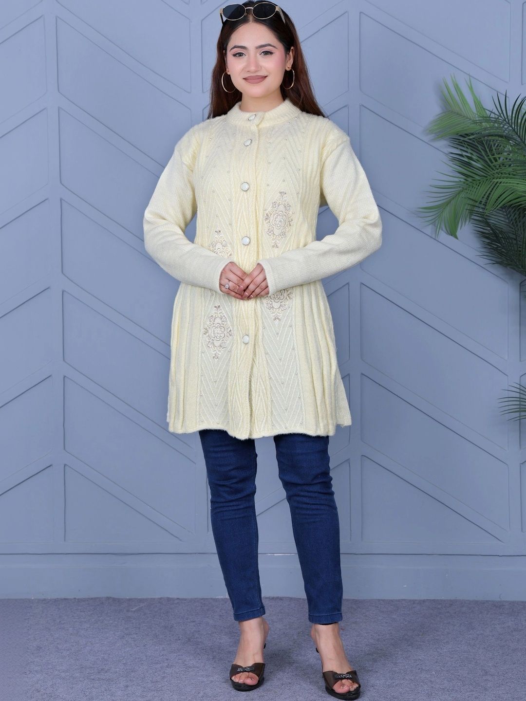 DUTCH DREAM Women Embroidered Woollen Cardigan with Embellished Detail-picture-23