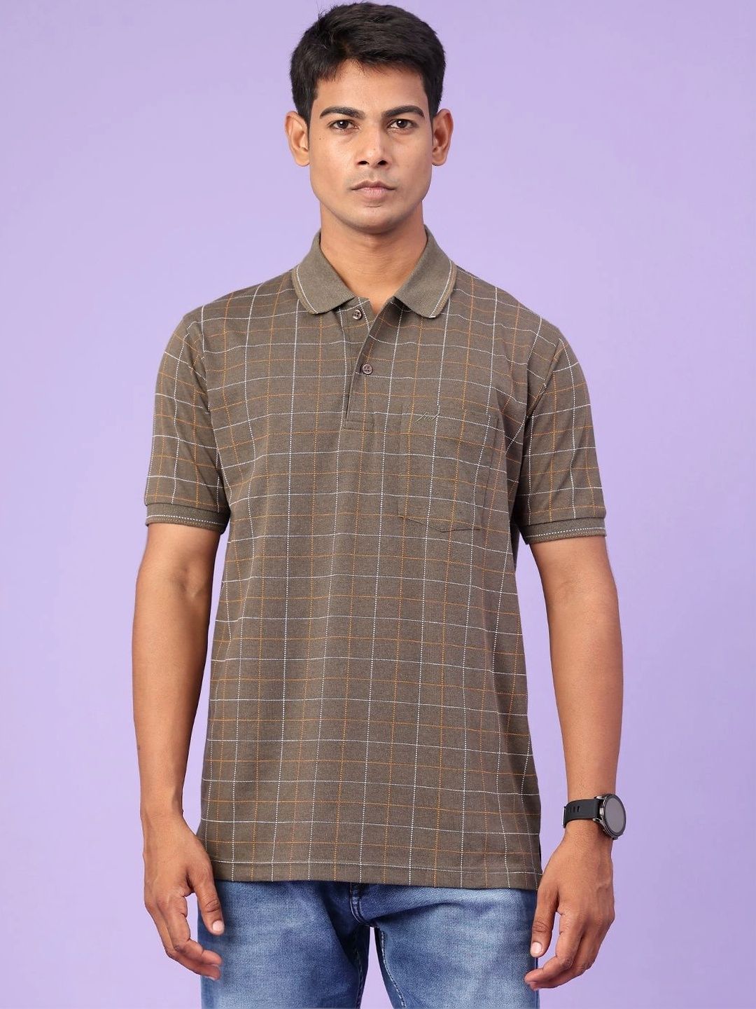 V-Mart Men Checked Polo Collar Pockets T-shirt-picture-27
