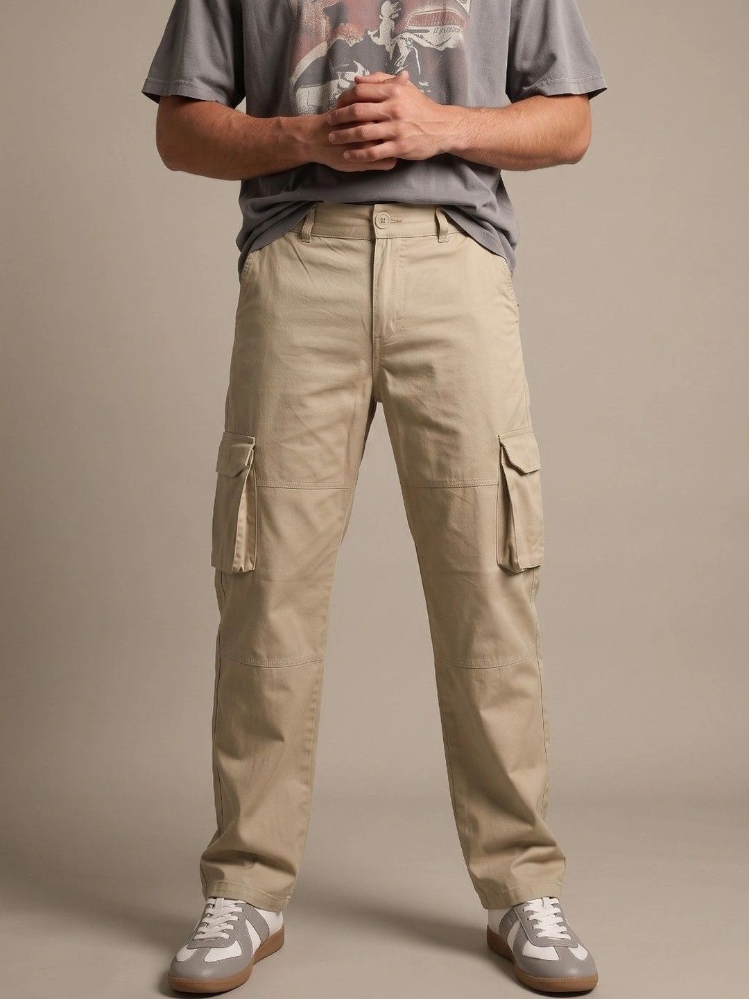 R.Code by The Roadster Life Co. Men Relaxed Straight Leg Slim Fit Cargos Trousers-picture-53