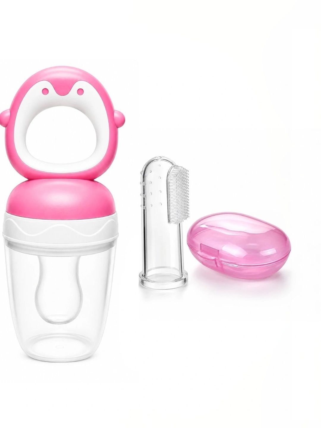 Crescent Infants Set Of 2 Transparent Food-Grade Fruit Food Feeder Nibbler & Finger Brush-picture-34