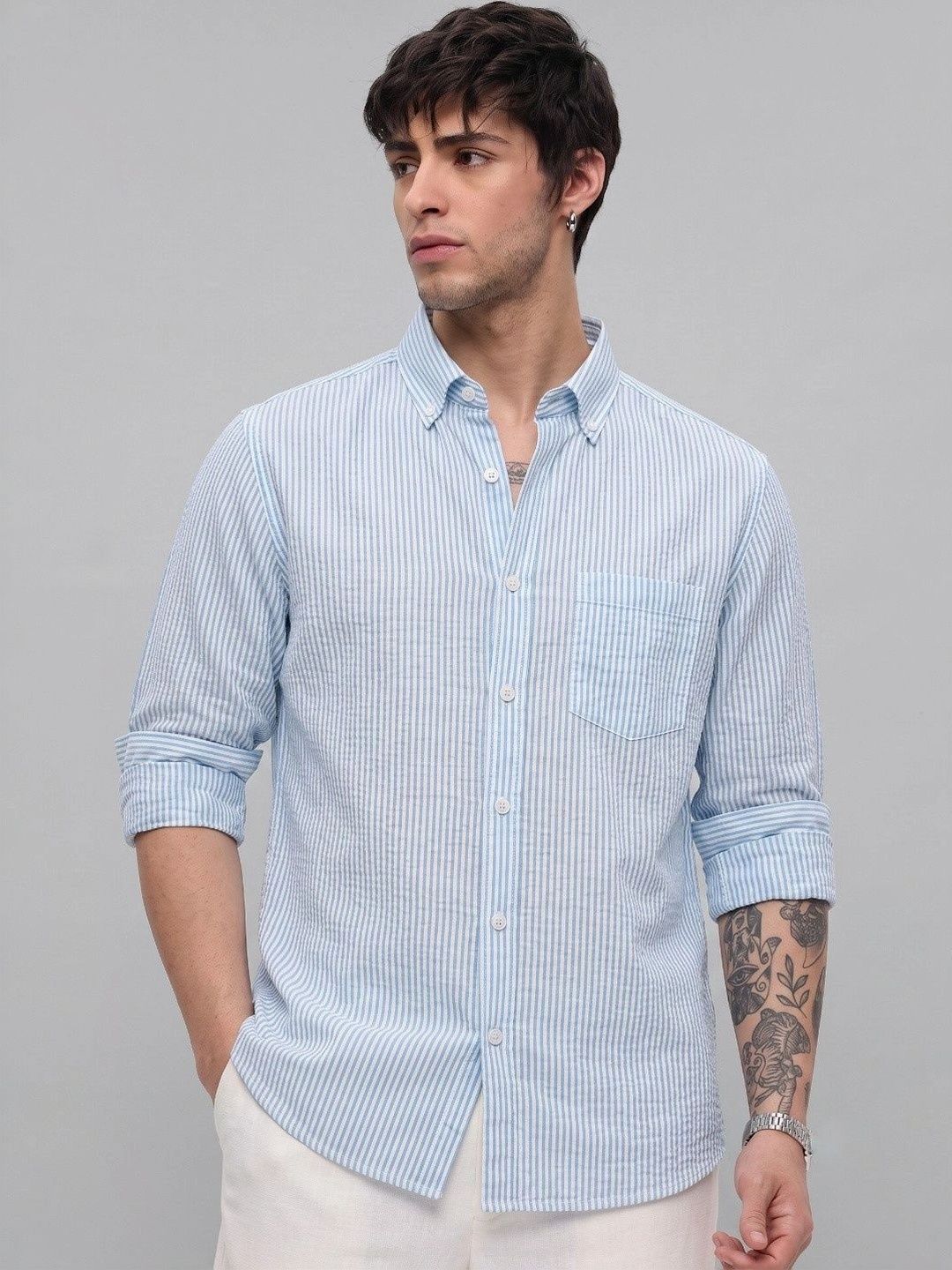 HENSHIKA Men Standard Striped Casual Shirt-picture-15